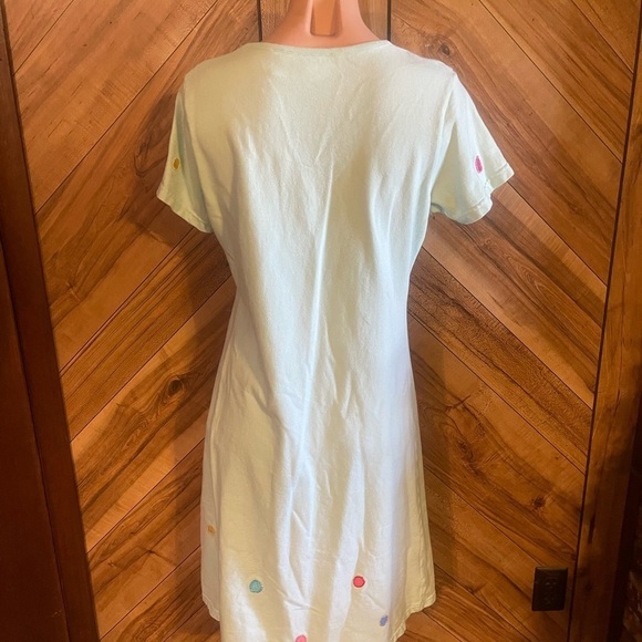 Vintage 90s Michael Simon Lite Medium Beaded T-Shirt Dress Turquoise Floral Midi - Picture 8 of 12